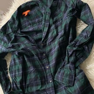 Blue and green plaid long sleeve top